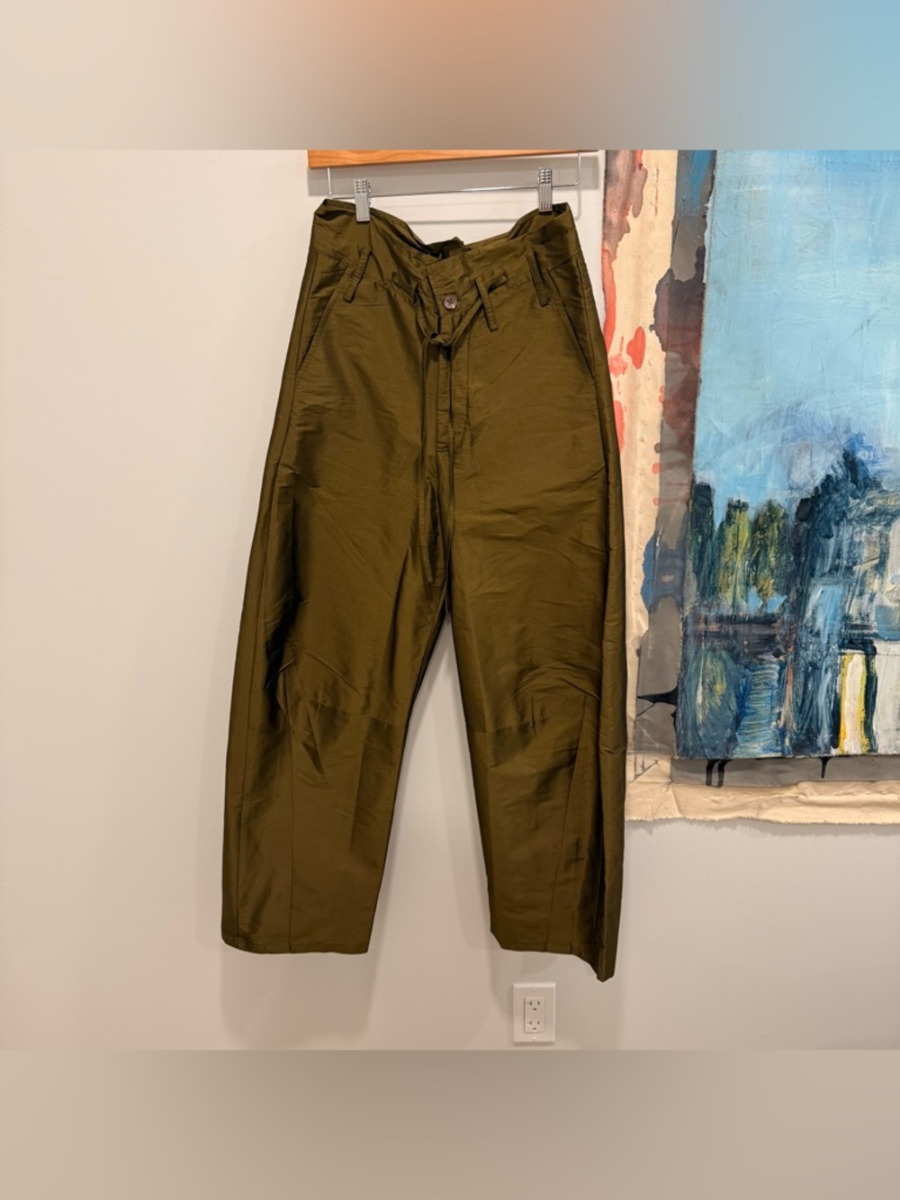 Chan Luu Techno Taffeta Barrel Pant in Olive